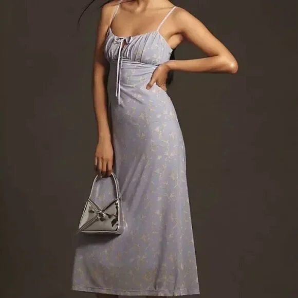 Anthropologie Lavender Floral Sleeveless Slip Midi Dress NWT Size Extra Small